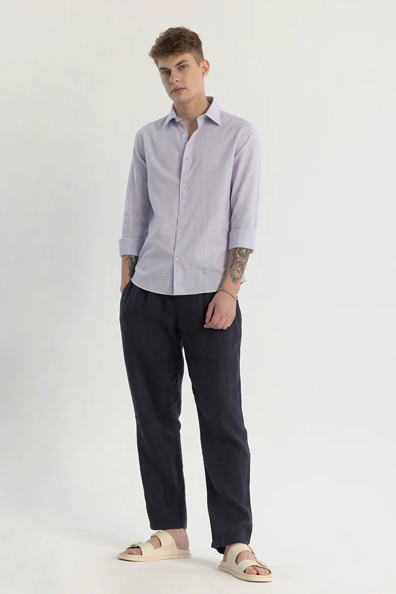 Lavender Plain Linen Blend Shirt