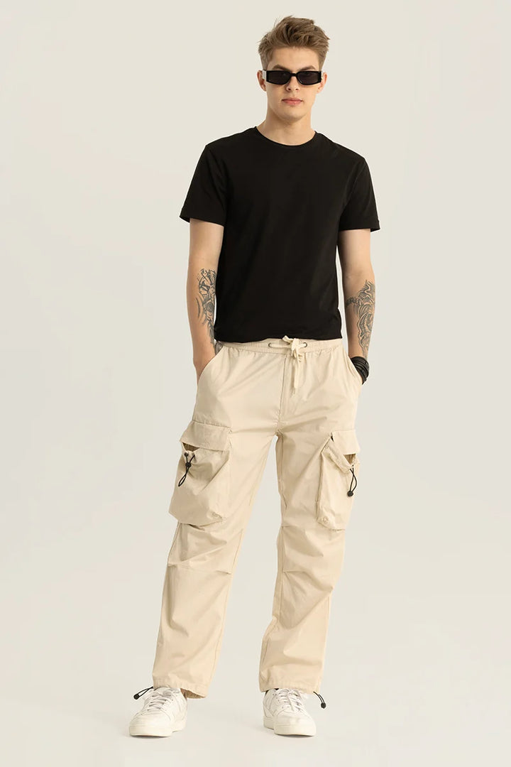 Pockethive Beige Parachute Pants