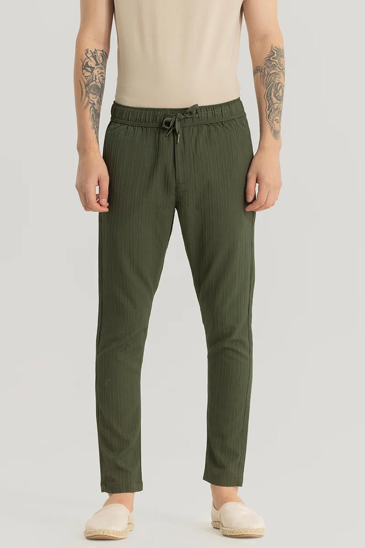 Harbor Olive Plain Slim Fit Pants