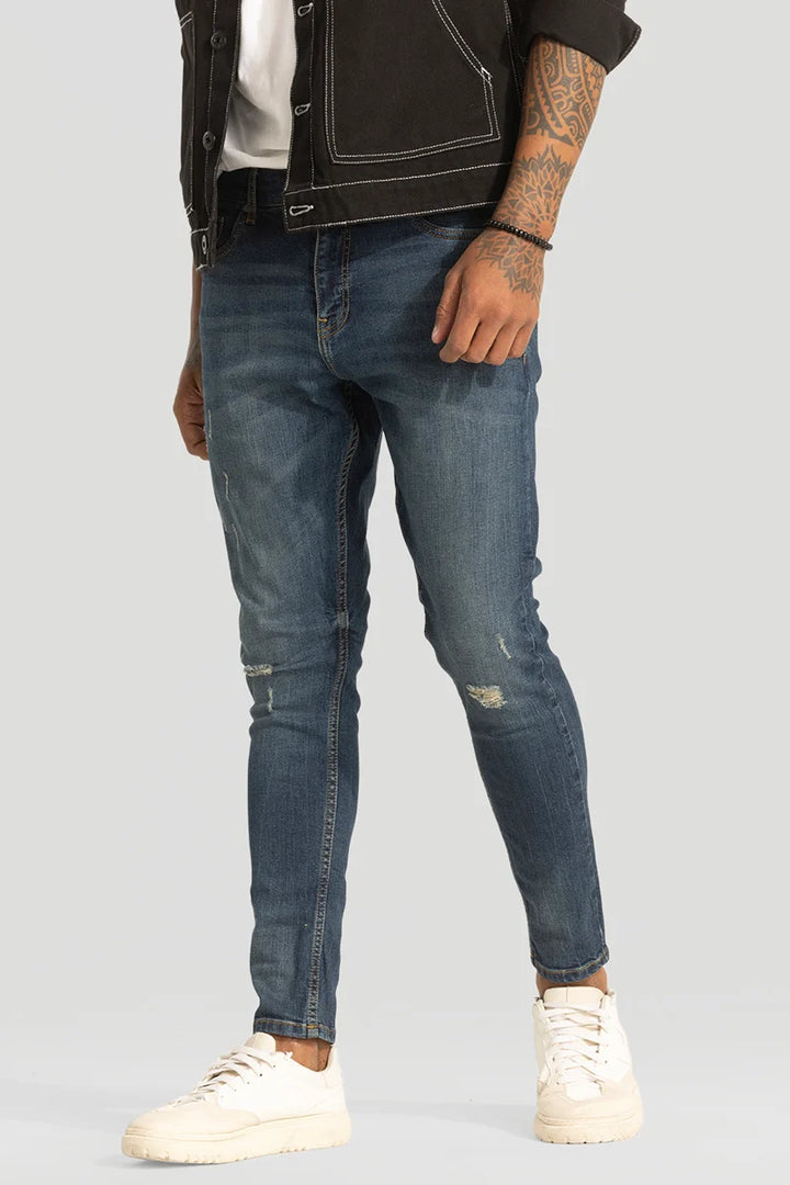 Dark Blue Distressed Skinny Fit Jeans