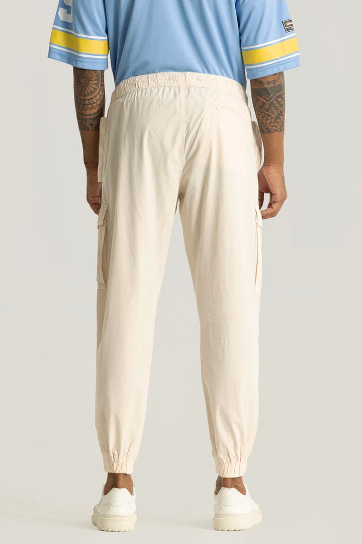 Realm Cream Plain Regular Fit Cargo Pants