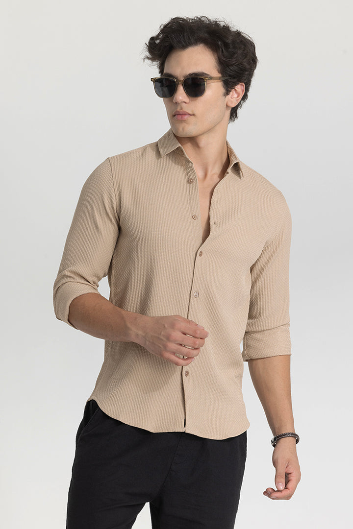 Beige Slim Fit Textured Shirt