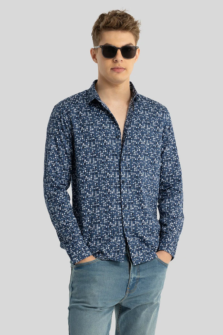 Blue Abstract Slim Fit Shirt