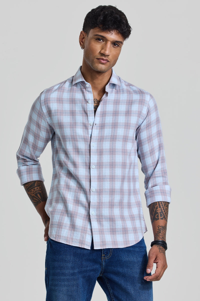 Light Blue Checks Slim Fit Shirt