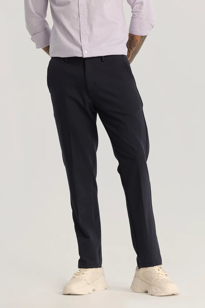 Navy Plain Regular Fit Trousers