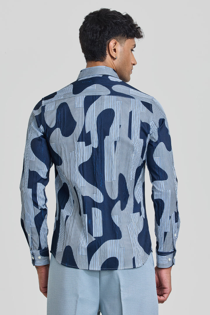 Navy Abstract Slim Fit Shirt