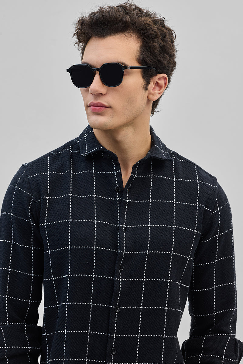 Black Textured Checks Shirt