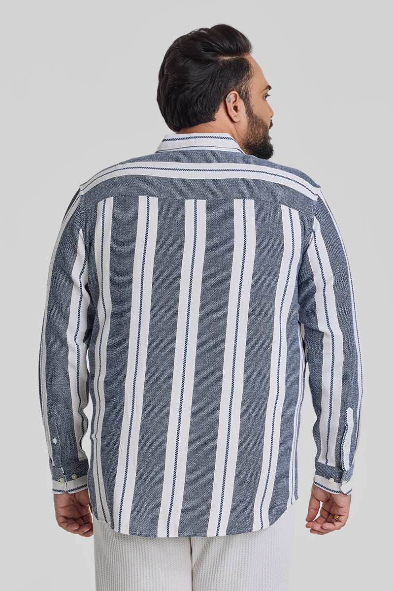 Blue Stripes Casual Plus Size Shirt