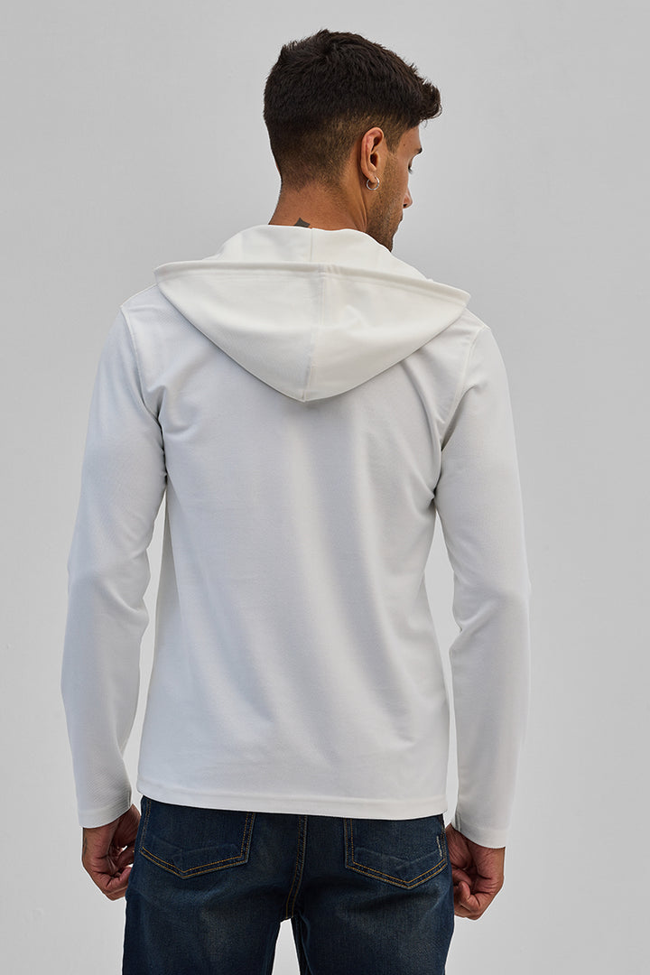 White Lace-Up Textured Hoodie