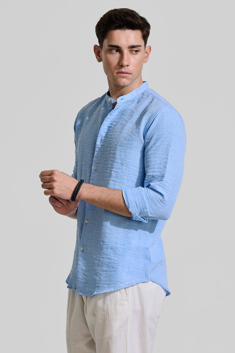 Blue Mandarin Textured Shirt