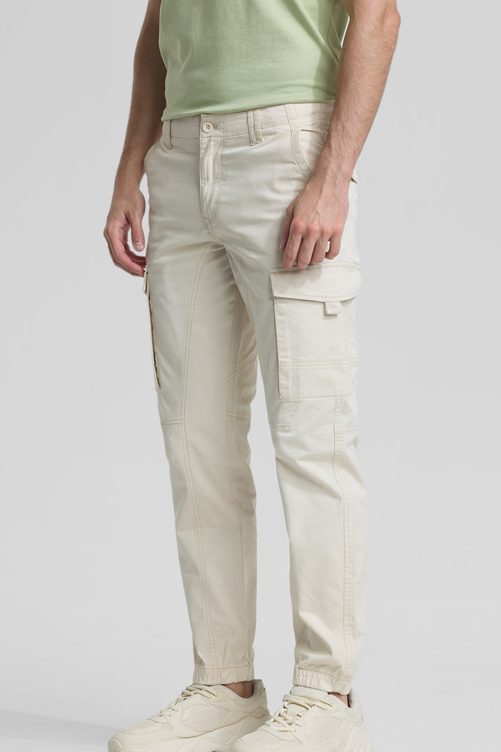 Cream Slim Fit Cargo Pants