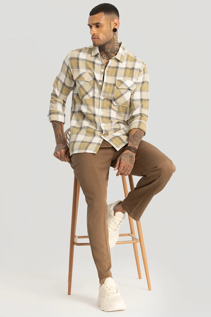 Beige Textured Checks shirt