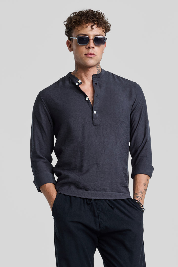 Charcoal Grey Textured Slim Fit Kurta