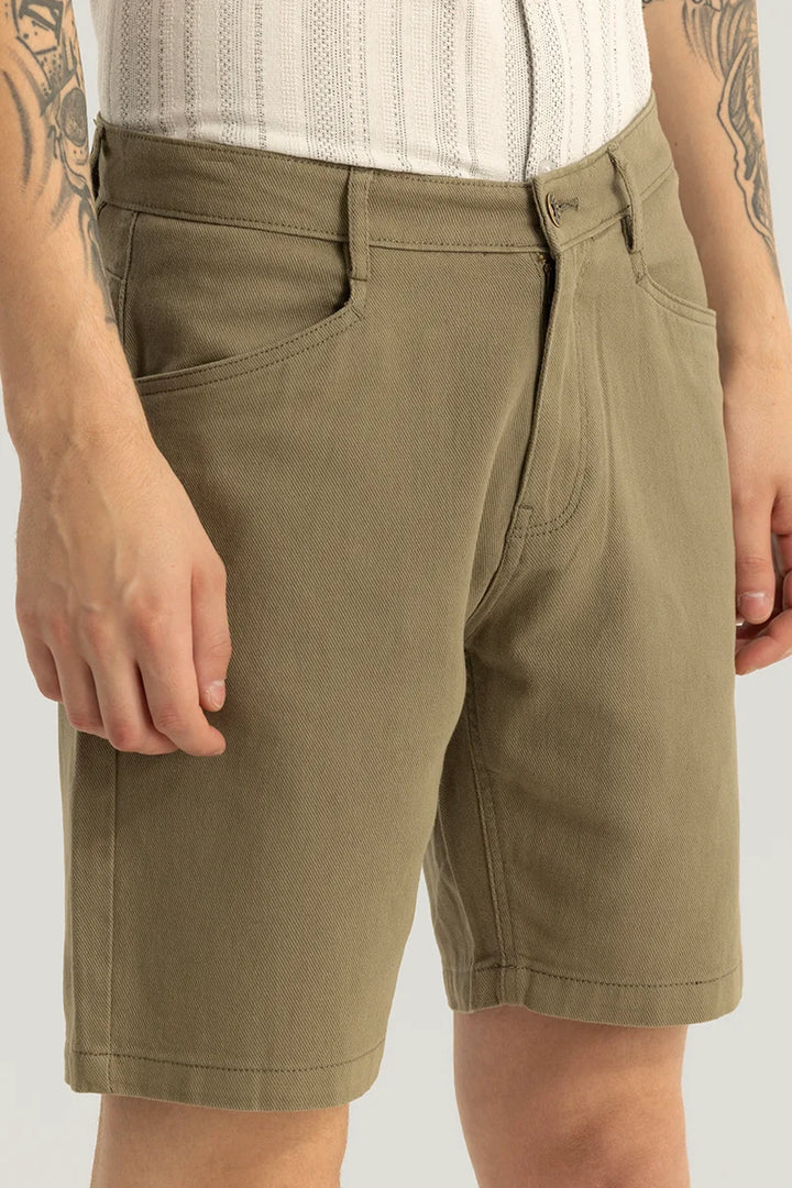 Viviane Khaki Plain Regular Fit Shorts