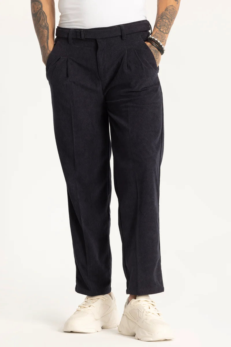 Navy Corduroy Korean Trousers