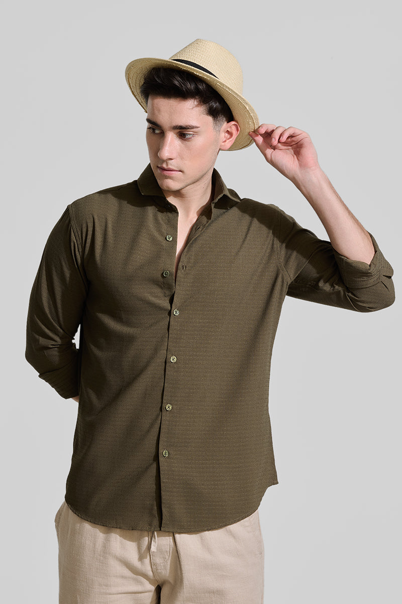 Olive Textured Slim Fit Shirt