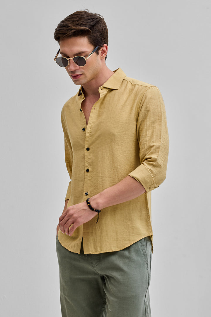 Yellow Textured Linen Blend Shirt