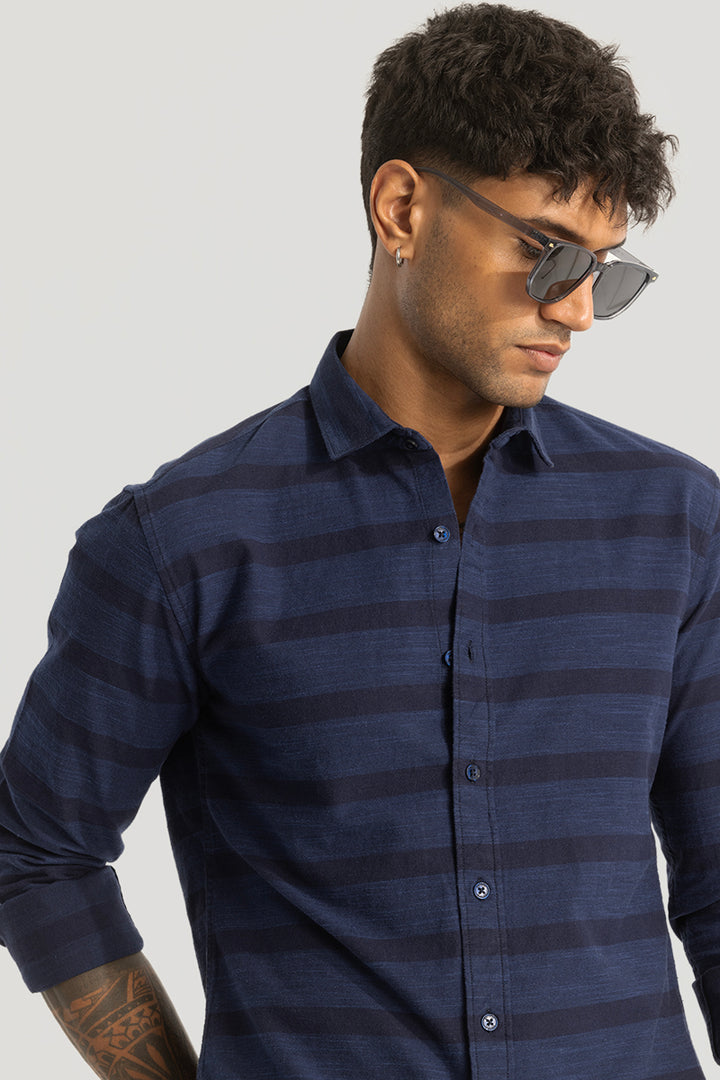 Navy Slim Fit Stripes Shirt