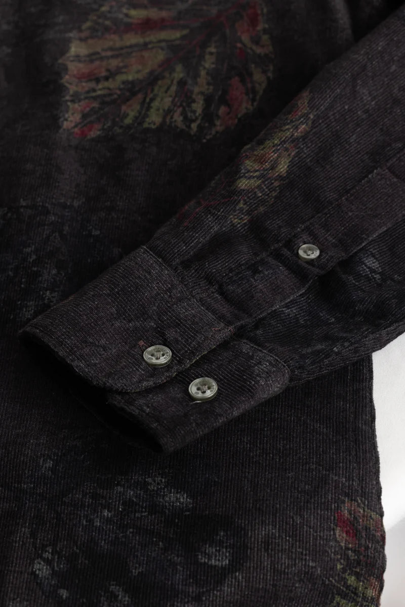 Cesare Charcoal Grey Abstract Corduroy Shirt