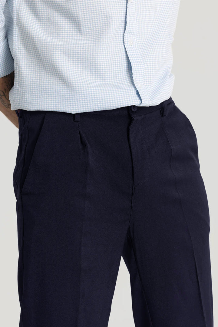 Navy Plain Relaxed Fit Trousers