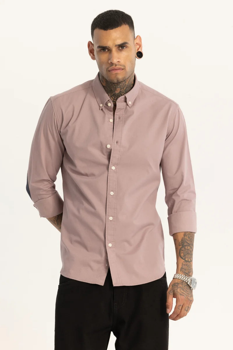 Mauve Elbow Patch Oxford Shirt