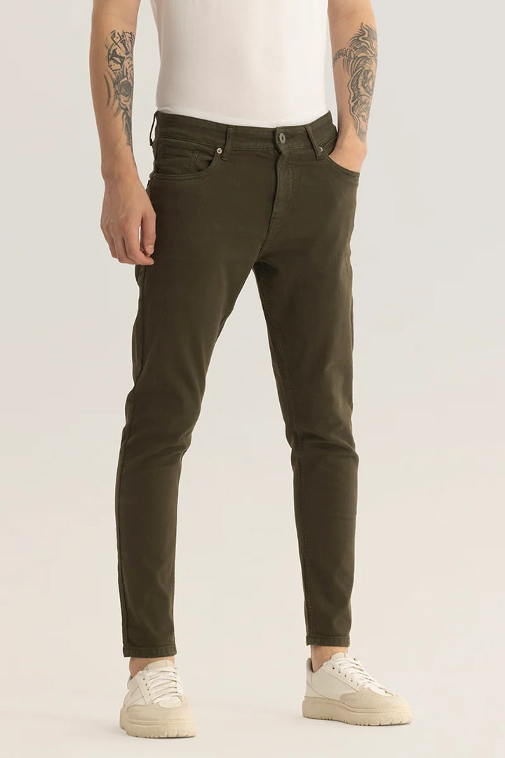 Quantum Olive Plain Skinny Fit Jeans