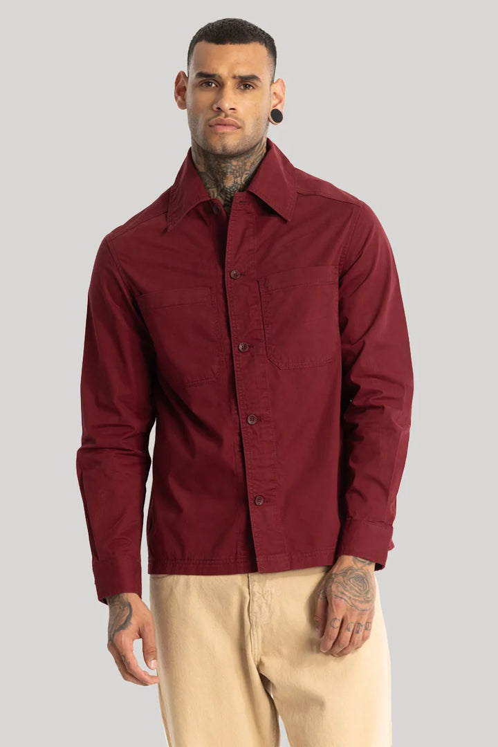 Double Pocket Maroon Overshirt