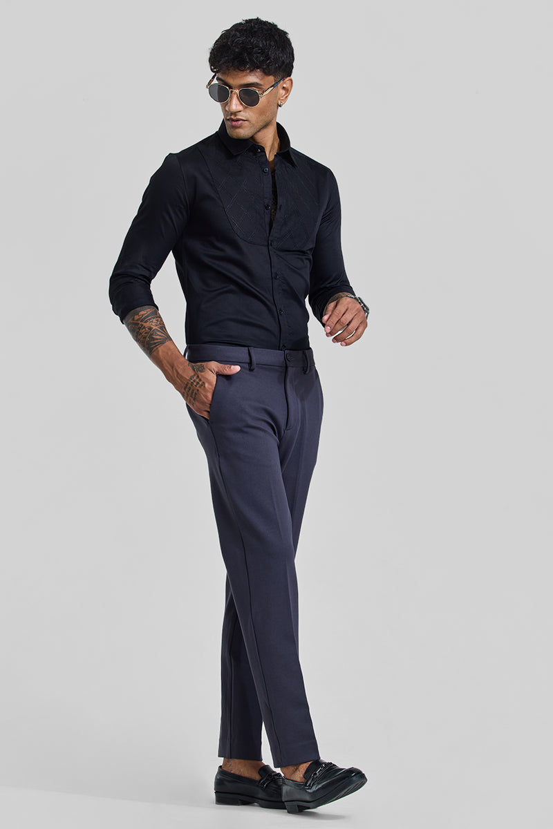 Greyish Blue Slim Fit Trousers