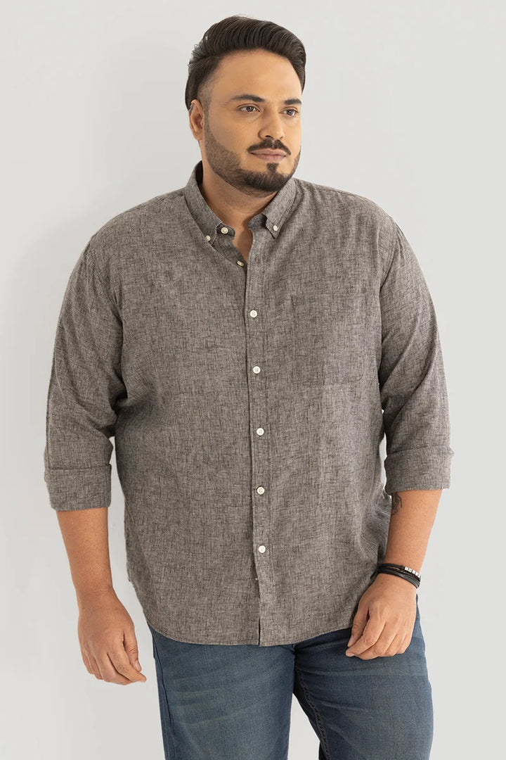 Dark Grey Linen Blend Plus Size Shirt