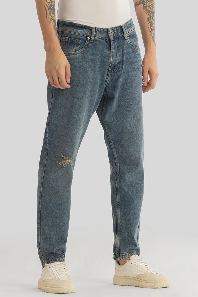 Vault Dark Blue Distressed Baggy Fit Jeans