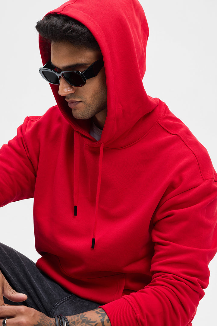 Red Solid Relaxed Fit Hoodies