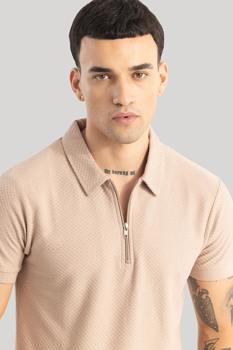 Gael Light Brown Textured Polo T-Shirt