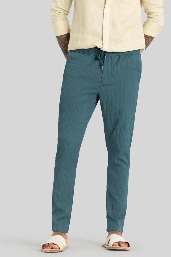 Harbor Teal Plain Slim Fit Trousers