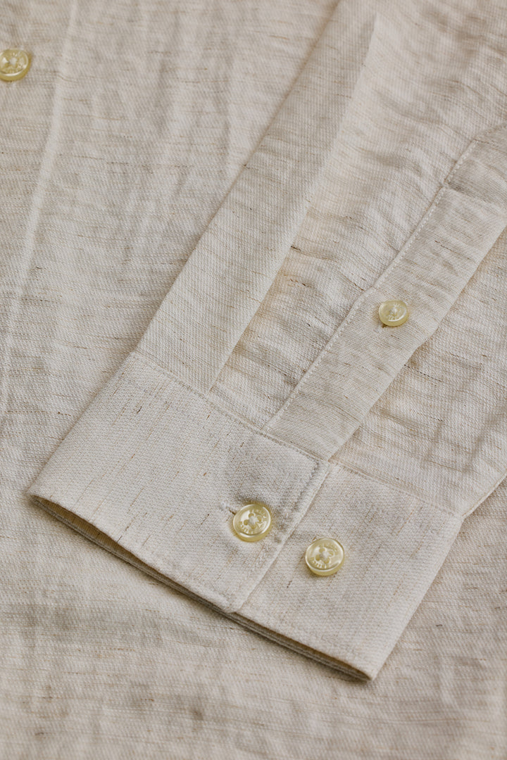 Cream Mandarin Linen Blend Shirt