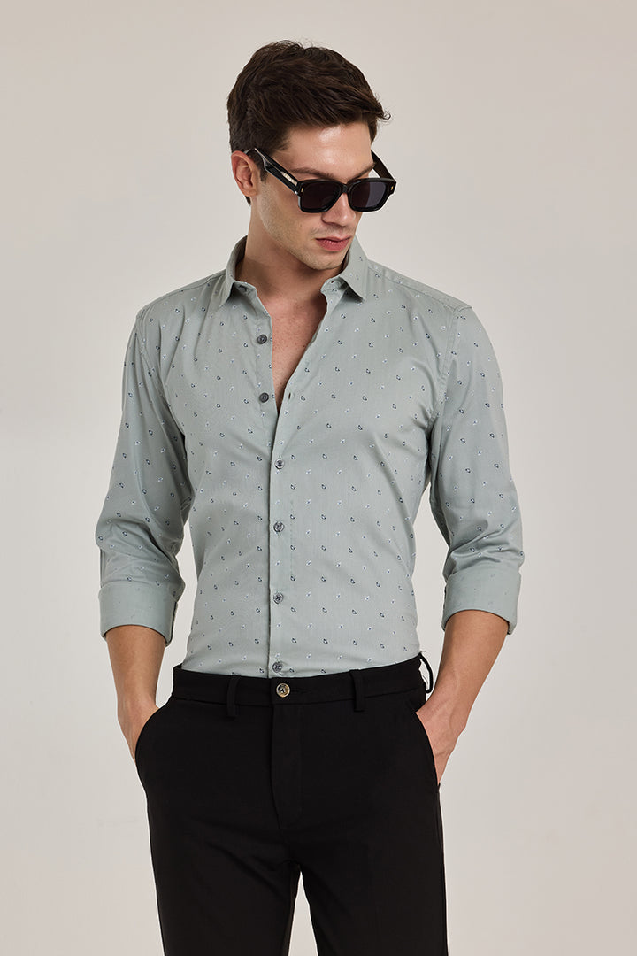 Light Grey Printed Slim Fit Shirt