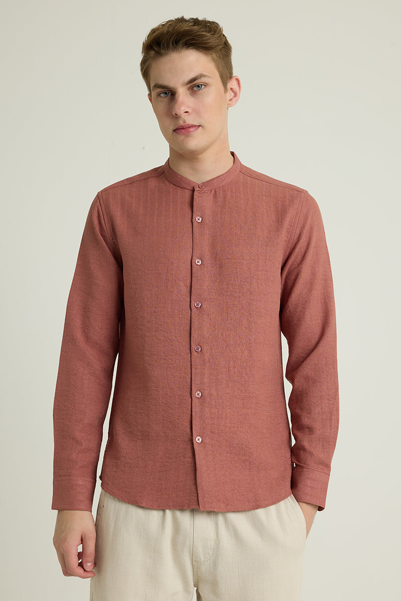 Mauve Mandarin Self Stripe Shirt