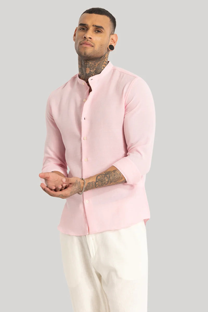 Light Pink Mandarin Linen Shirt