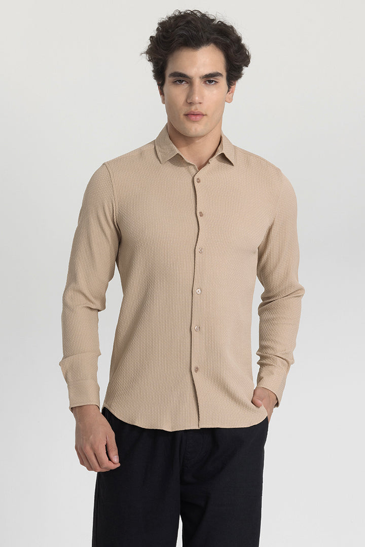 Beige Slim Fit Textured Shirt