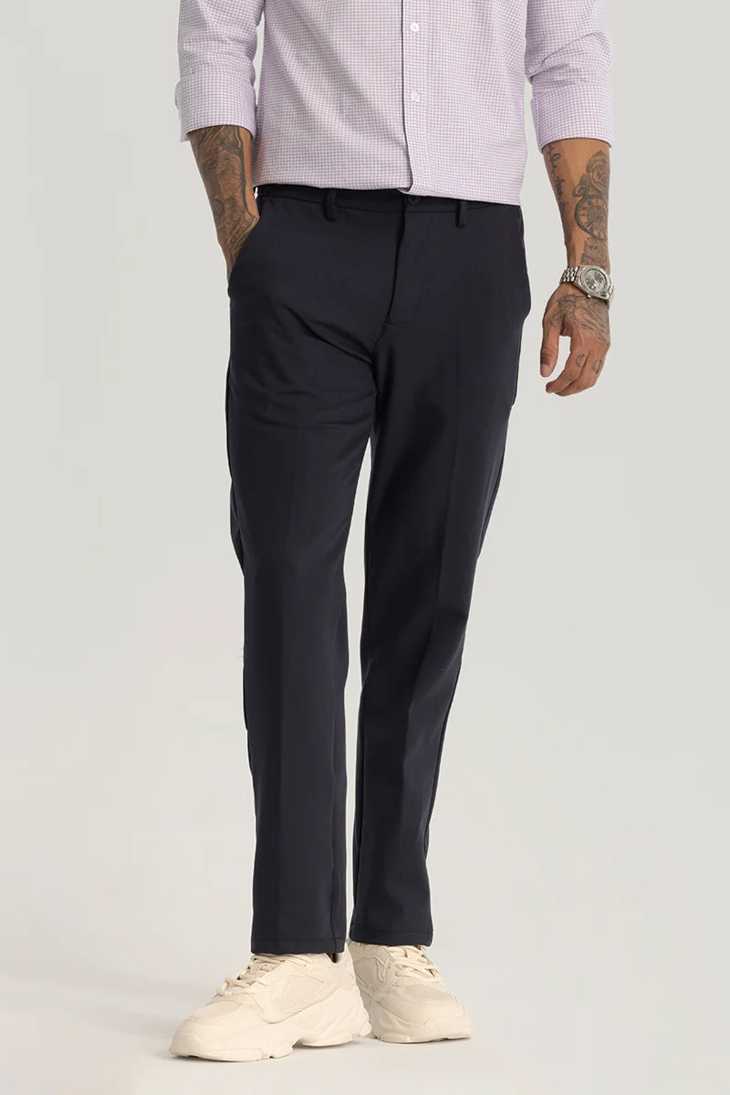 Navy Plain Regular Fit Trousers