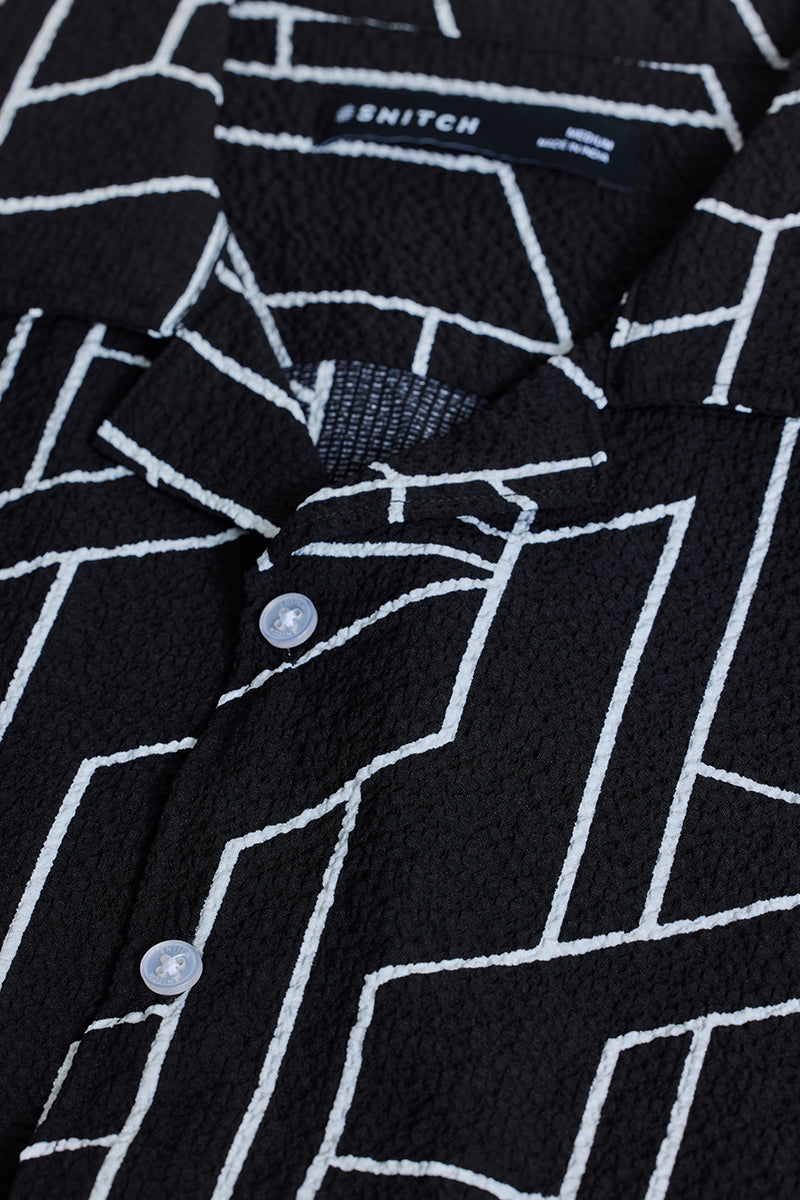 Black Geometric Slim Fit Shirt