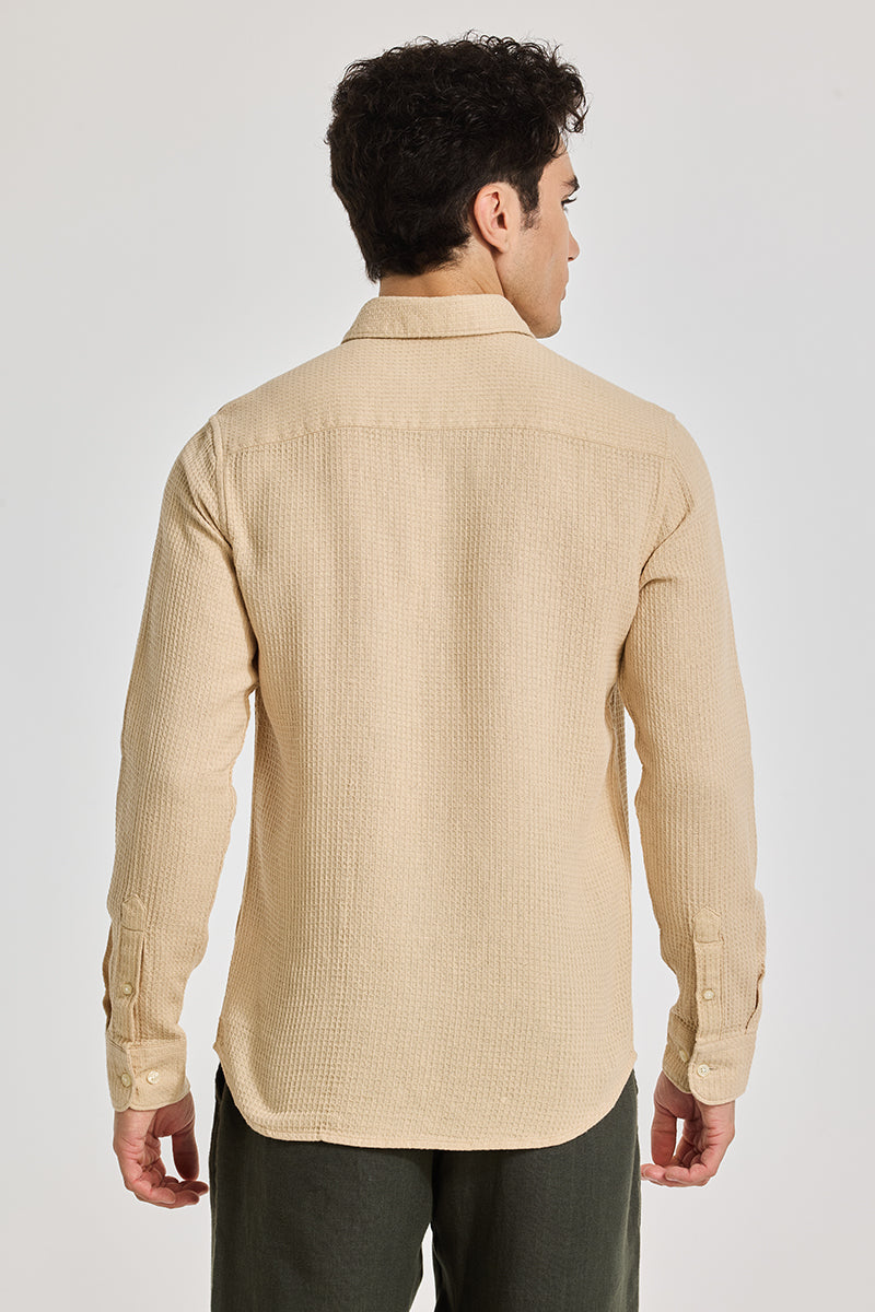 Beige Slim Fit Textured Shirt