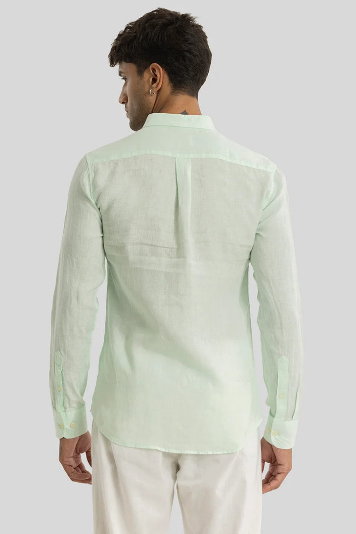 Elementary Light Green Plain Pure Linen Shirt