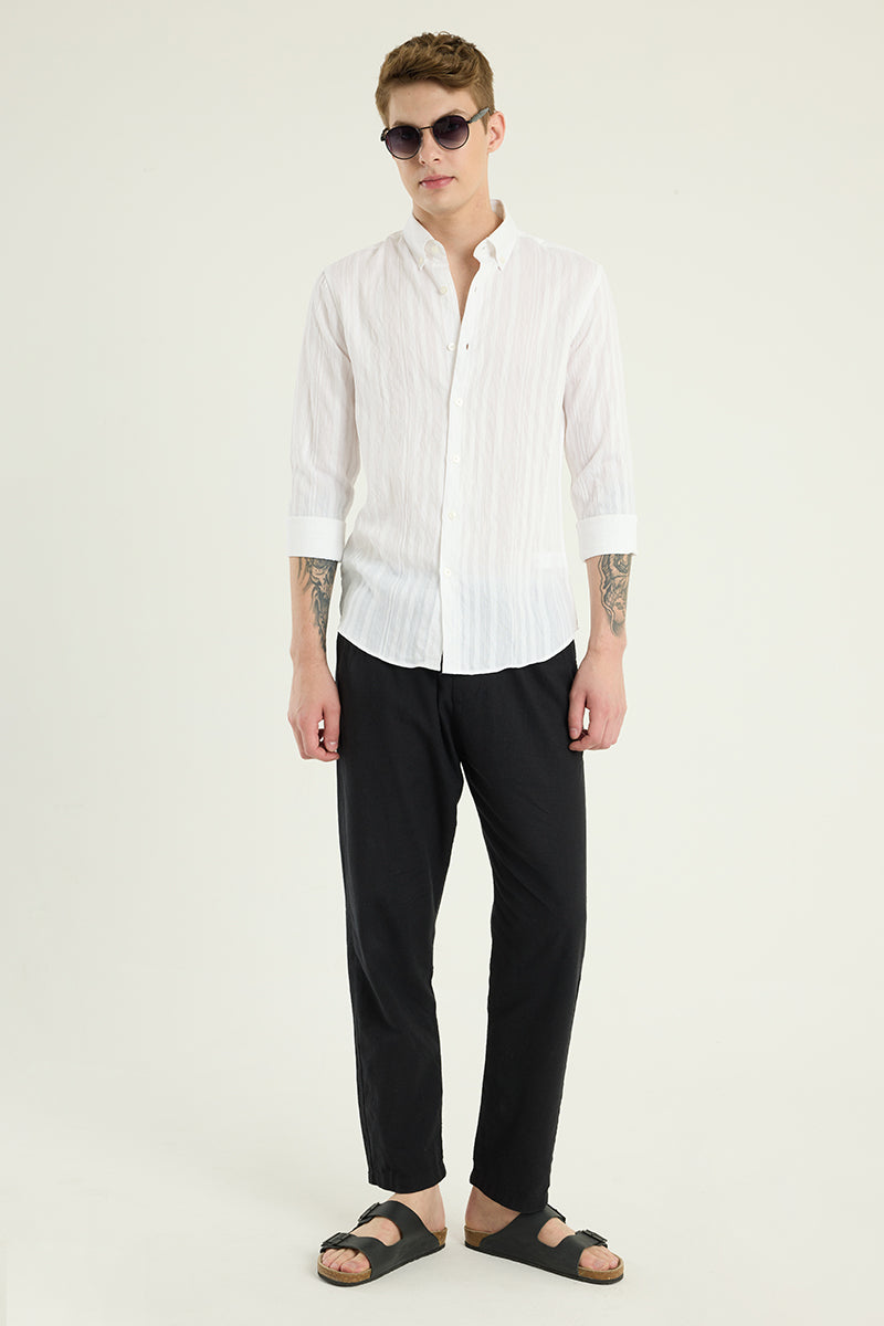 White Textured Slim Fit Shirt