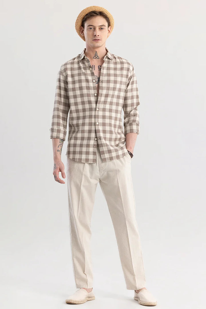 Elysium Brown Linen Checks Shirt