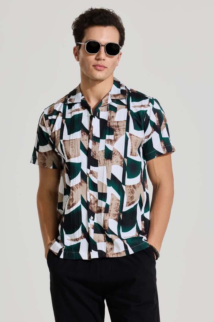 Dark Green Cuban Abstract Shirt