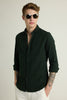 Dark Green Textured Slim Fit Shirt