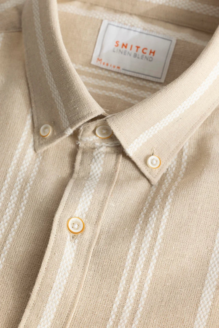 Yves Beige Stripes Linen Shirt