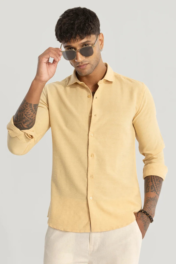 Yellow Self-Design Shirt