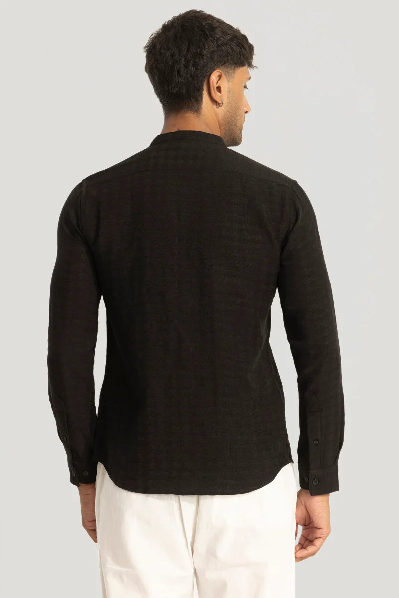 Black Mandarin Textured Shirt