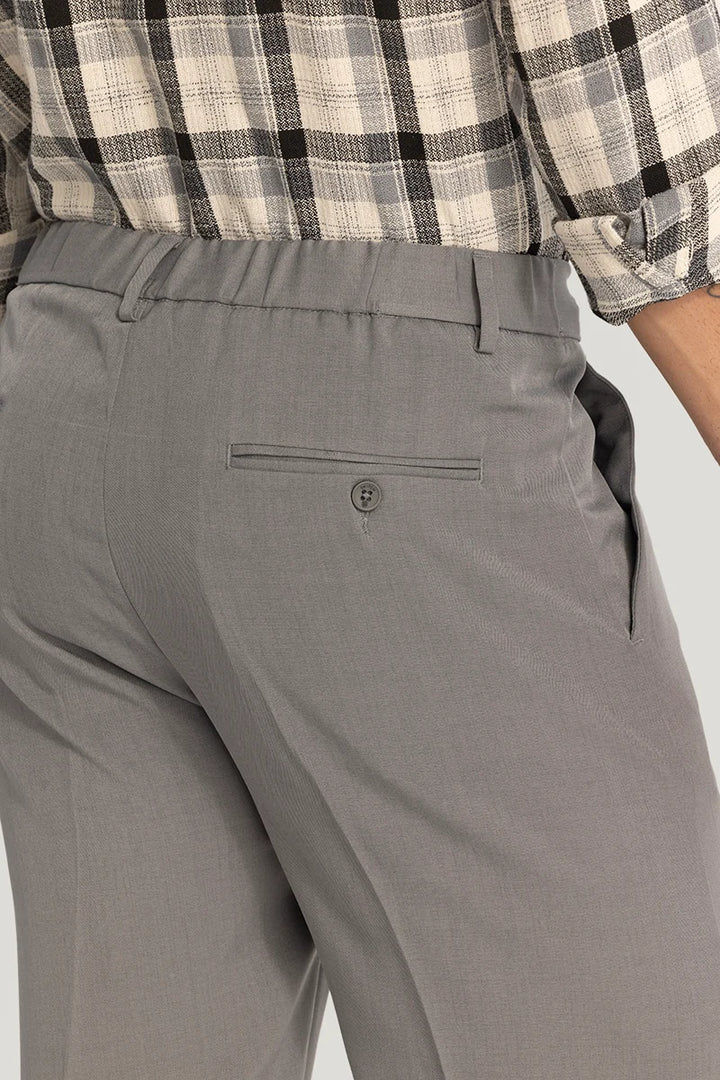 Light Grey Plain Relaxed Fit Trousers